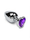 Большая анальная пробка Пикантные Штучки с фиолетовым кристаллом в виде сердечка, серебристая, 8.5 см