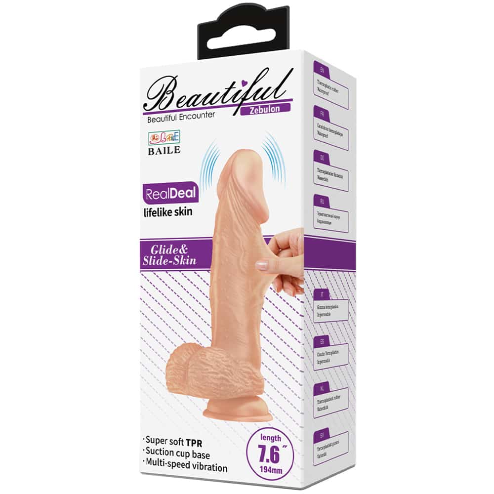 Фаллоимитатор с подвижной кожей и вибрацией Baile Beautiful Zebulon 19.4 см, телесный