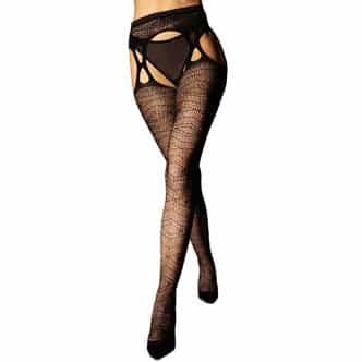 Чулки с поясом и узором Le Frivole Sense S-XL, чёрные
