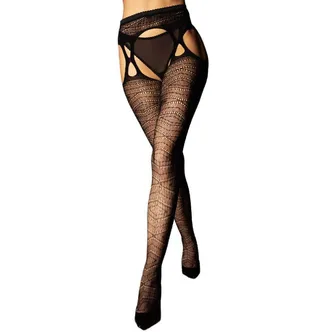Чулки с поясом и узором Le Frivole Sense S-XL, чёрные