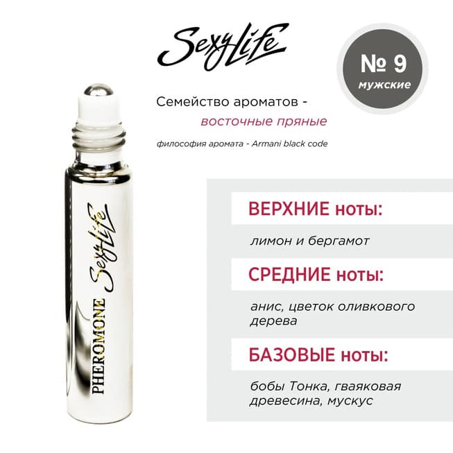Духи для мужчин с феромонами Sexy Life № 9 Armani black code, 10 мл