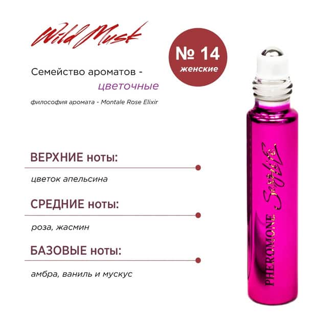 Духи для женщин с феромонами Sexy Life Wild Musk № 14 Montale Rose Elixir, 10 мл