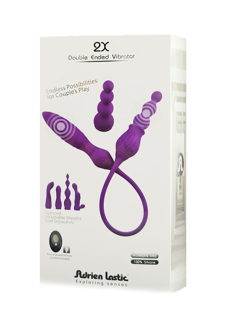 Двухсторонний гибкий вибростимулятор Adrien Lastic 2X с пультом ДУ, фиолетовый