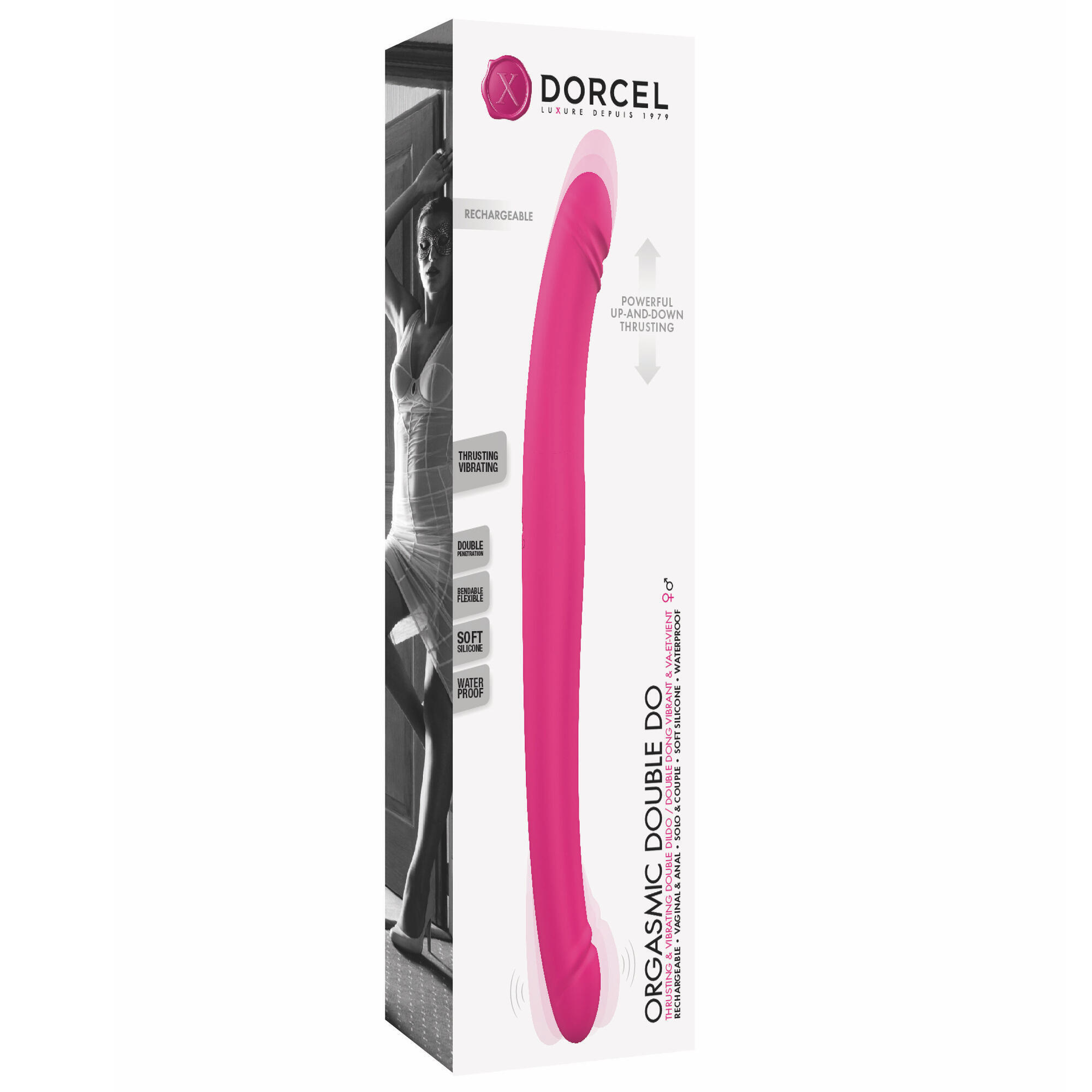 Двухсторонний фаллоимитатор с вибрацией и фиксацией формы Dorcel Orgasmic Double Do, розовый