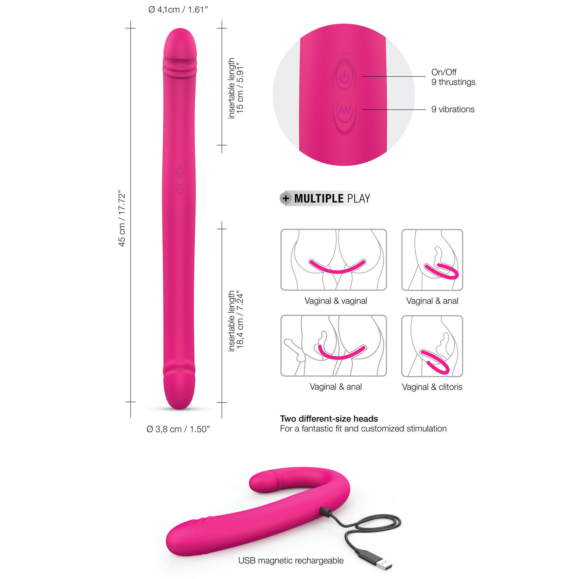Двухсторонний фаллоимитатор с вибрацией и фиксацией формы Dorcel Orgasmic Double Do, розовый