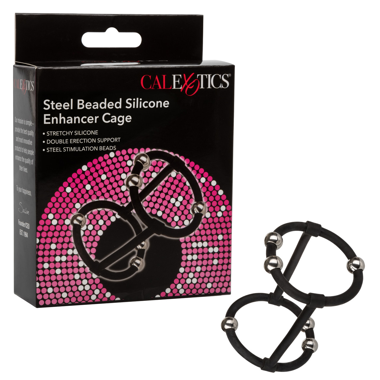 Двойное эрекционное кольцо с бусинами CalExotics Rings! Enhancer Cage, черное