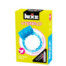 Эрекционное кольцо с вибрацией Luxe Vibro Райская птица + презерватив, голубое
