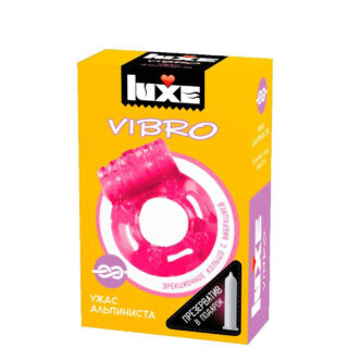 Эрекционное кольцо с вибрацией Luxe Vibro Ужас Альпиниста + презерватив, розовое