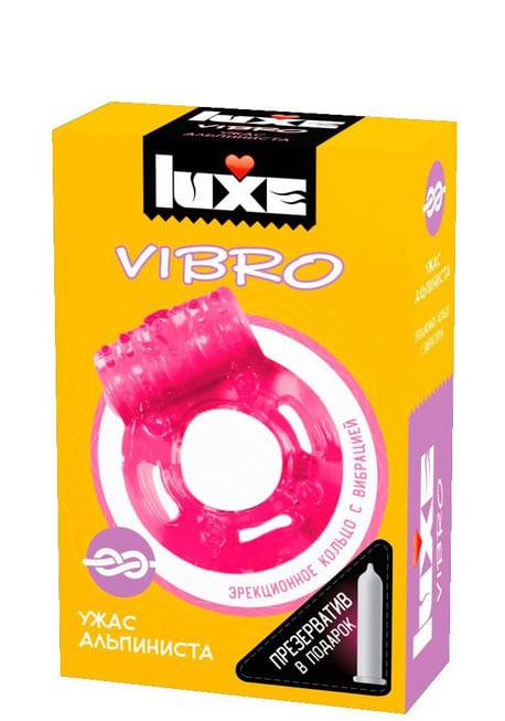 Эрекционное кольцо с вибрацией Luxe Vibro Ужас Альпиниста + презерватив, розовое