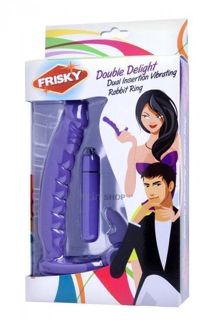 Эрекционное виброкольцо со страпоном XR Brands Frisky Double Delight, фиолетовый - фото 2