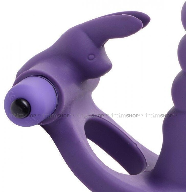 Эрекционное виброкольцо со страпоном XR Brands Frisky Double Delight, фиолетовый - фото 3