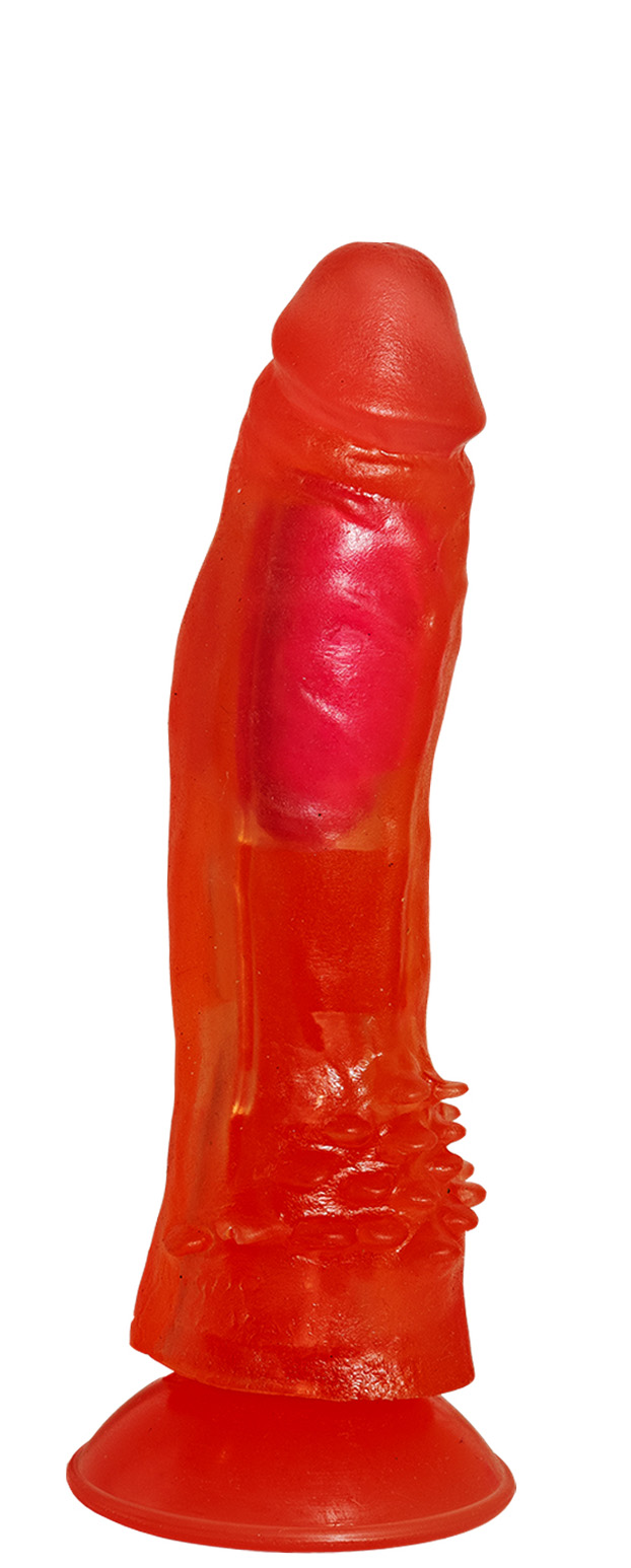 Фаллоимитатор Djaga Djaga №10 с присоской и рельефом у основания 17 см, красный