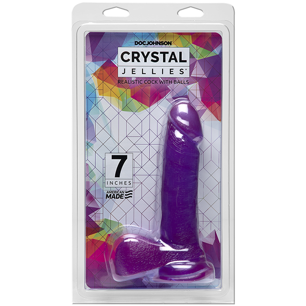 Фаллоимитатор Doc Johnson Crystal Jellies® 7" Realistic Cock with Balls на присоске, фиолетовый