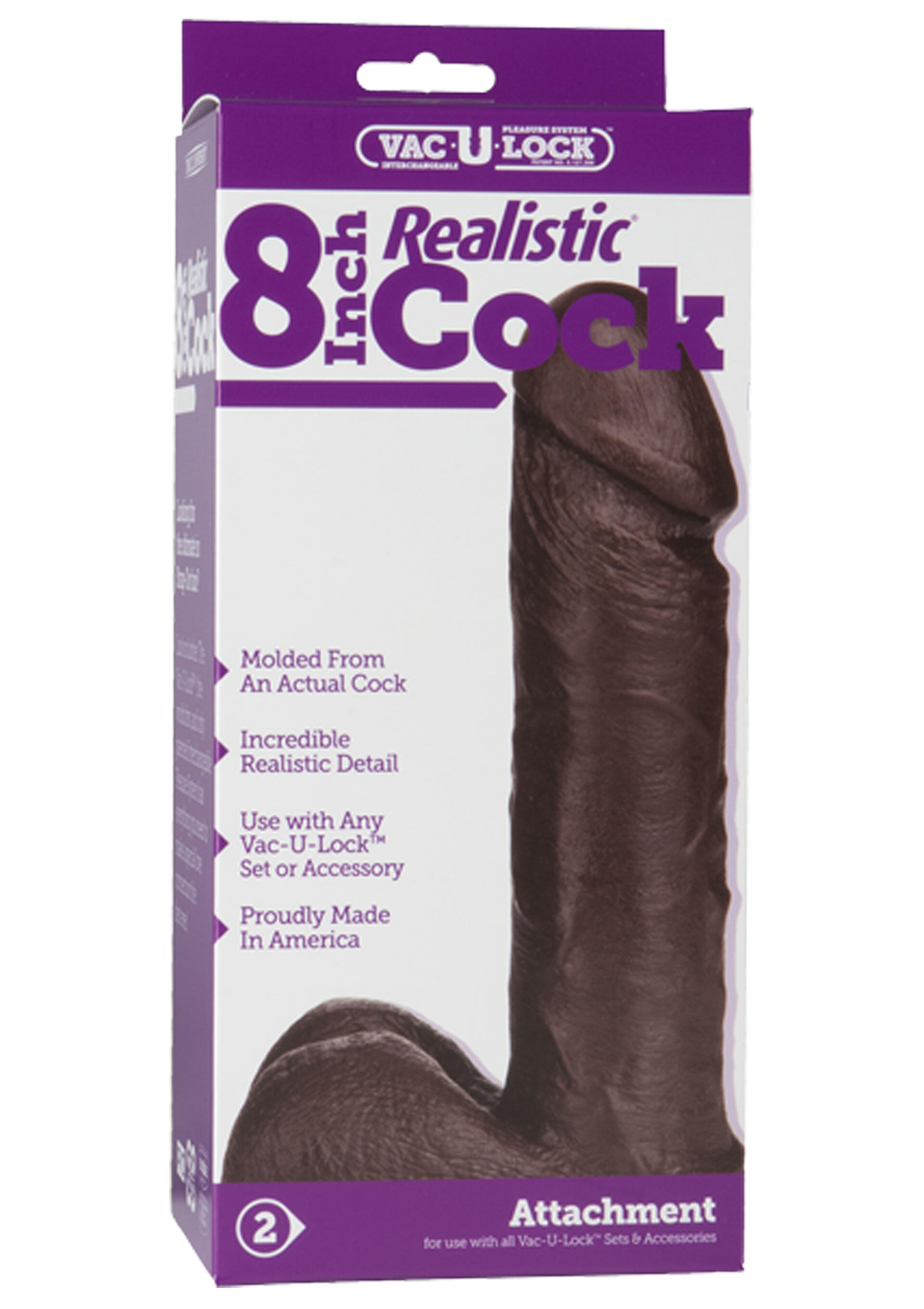 Фаллоимитатор Doc Johnson Realistic Cock Vac-U-Lock 8", шоколадный