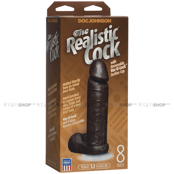 Фаллоимитатор Doc Johnson The Realistic® Cock 8” Vac-U-Lock, коричневый от IntimShop