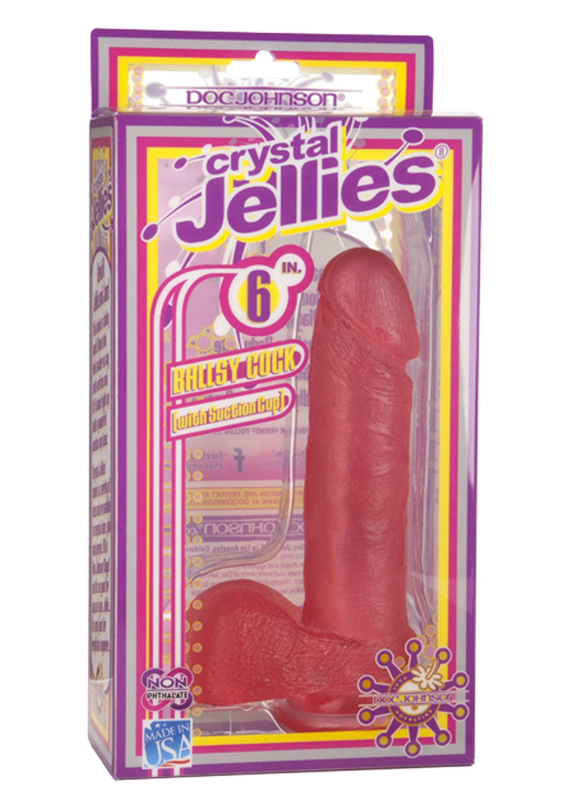 Фаллоимитатор Doc Johnson Crystal Jellies® 7" Realistic Cock with Balls на присоске, розовый