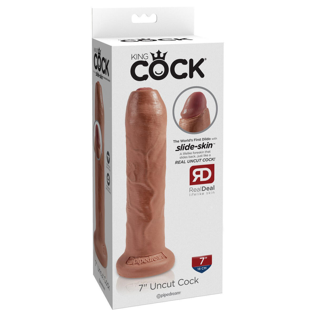 Фаллоимитатор на присоске необрезанный Pipedream King Cock 7" Uncut Cock, загорелый