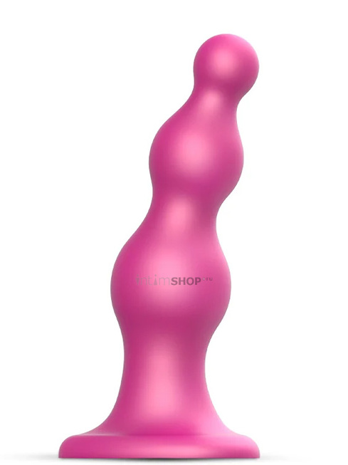 Фаллоимитатор Strap-on-me Dildo Plug Beads Framboise L 16 см, розовый металлик