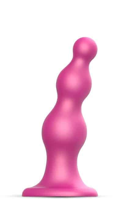 Фаллоимитатор Strap-on-me Dildo Plug Beads Framboise S 14 см, розовый металлик