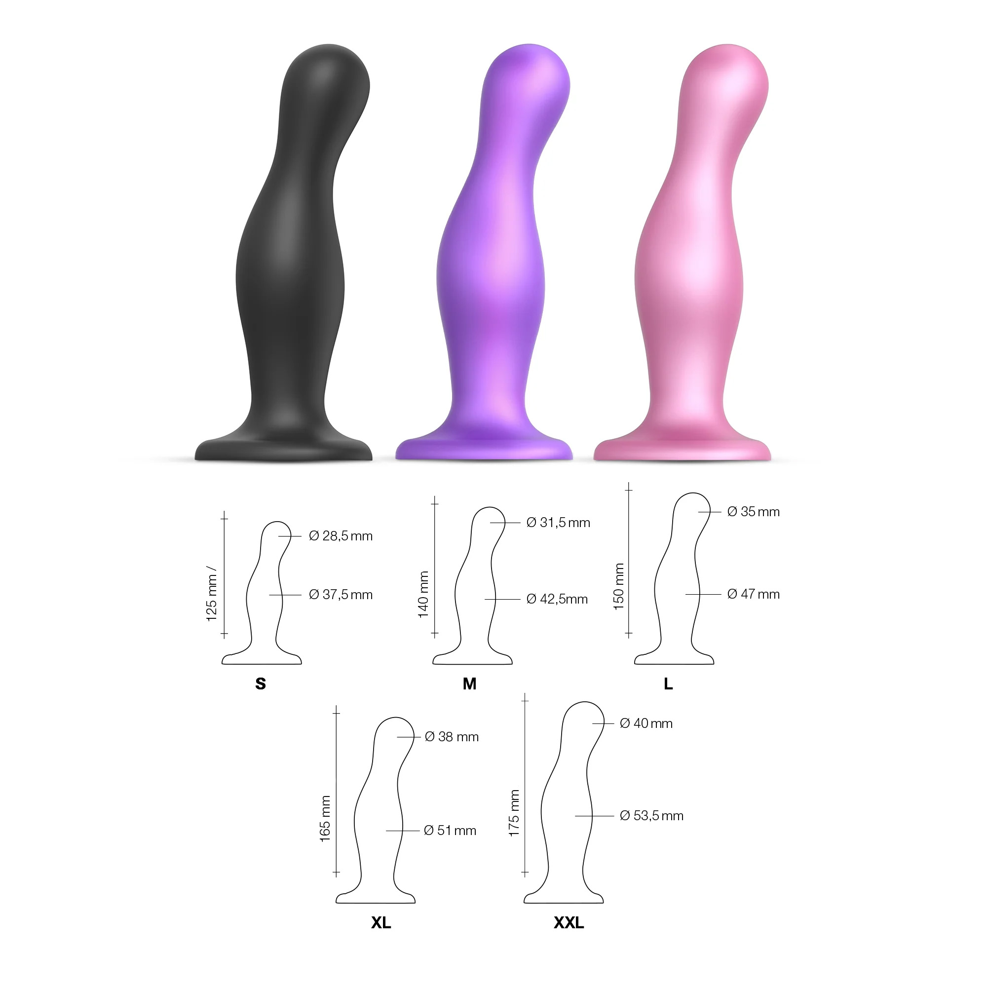 Фаллоимитатор Strap-on-me Dildo Plug Curvy L 16 см, фиолетовый металлик