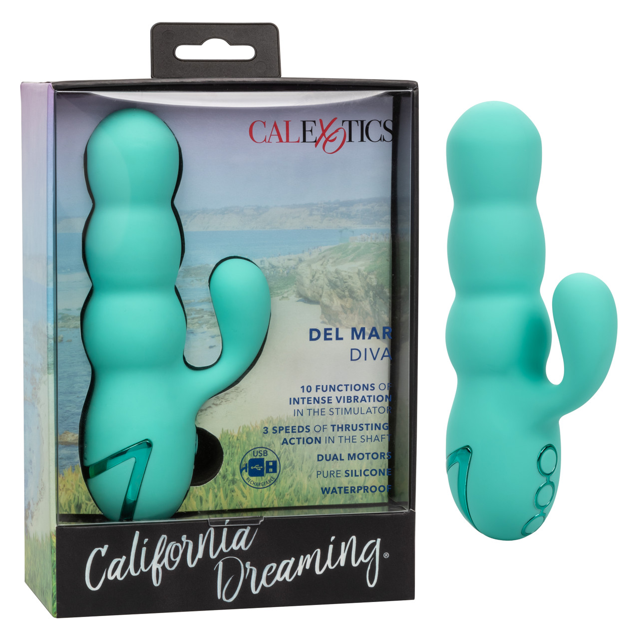 Фрикционный вибратор-кролик CalExotics California Dreaming Del Mar Diva, бирюзовый
