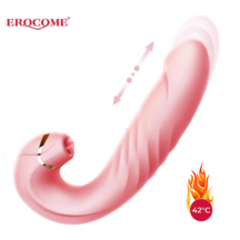 Фрикционный вибратор с вакуумно-волновым стимулятором и нагревом Erocome Draco, розовый