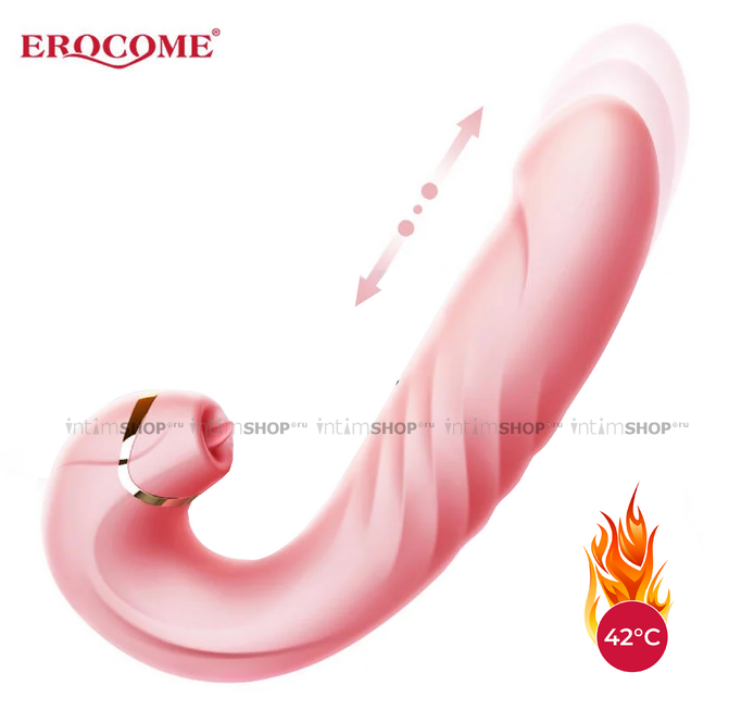 фото Фрикционный вибратор с вакуумно-волновым стимулятором и нагревом Erocome Draco, розовый
