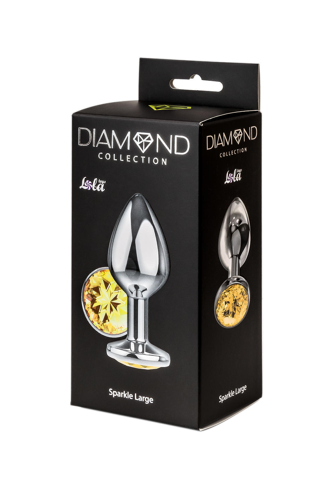 Анальная пробка Lola Games Diamond Sparkle Large, серебристая с жёлтым кристаллом