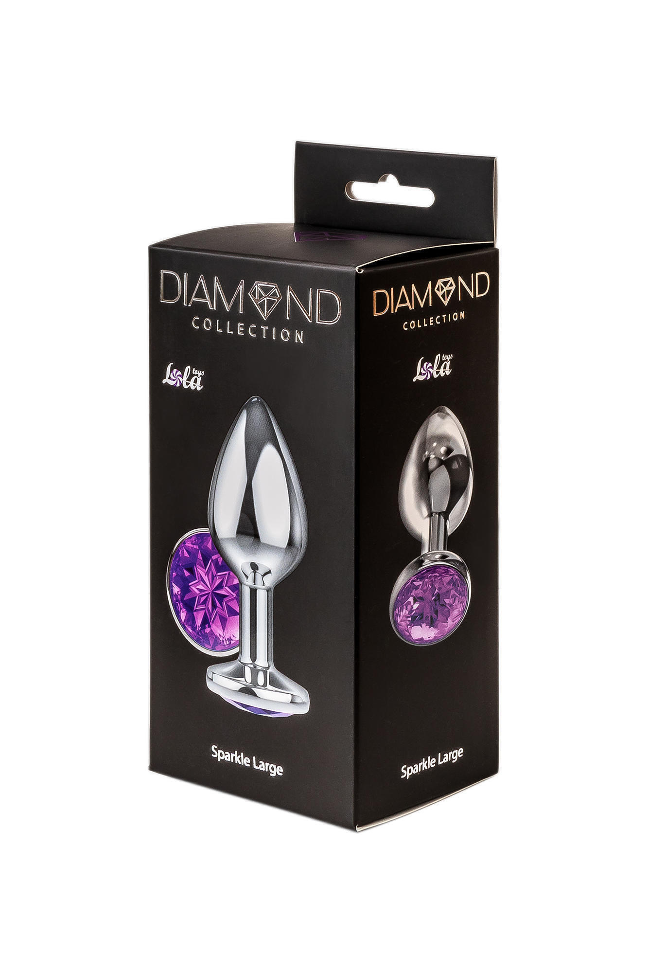 Анальная пробка Lola Games Diamond Sparkle Large, серебристая с фиолетовым кристаллом