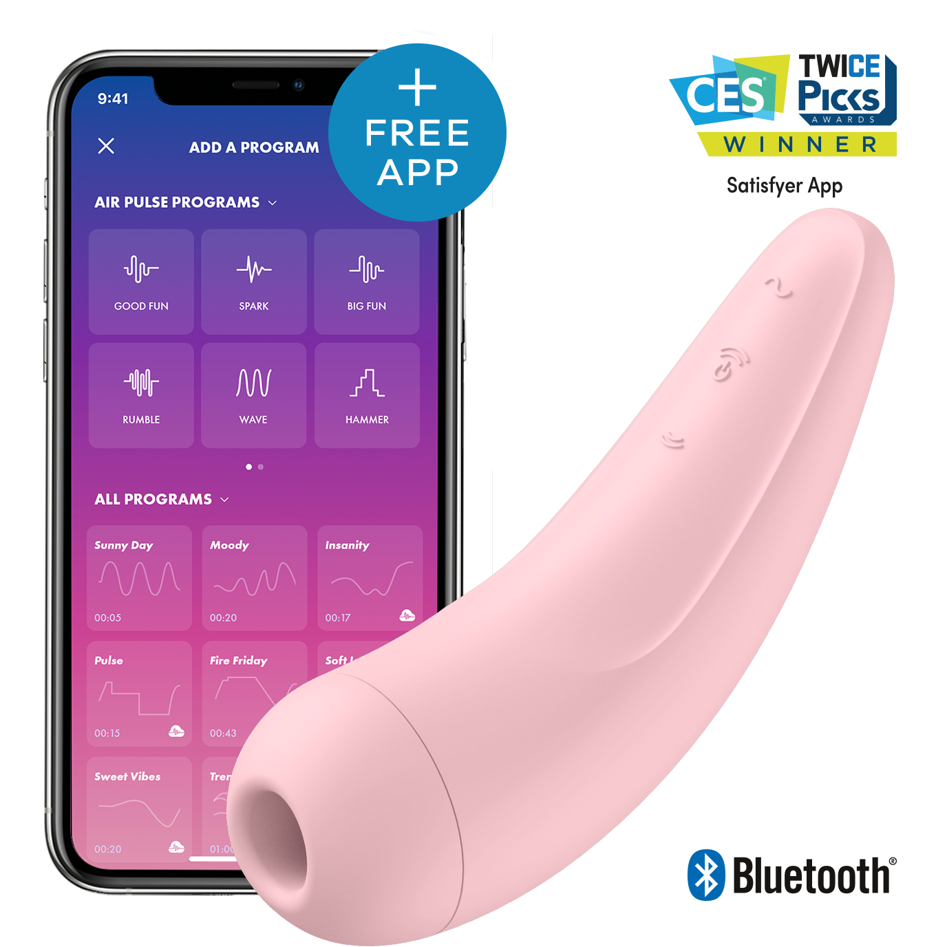 Вакуумный стимулятор клитора с вибрацией Satisfyer Curvy 2+, розовый