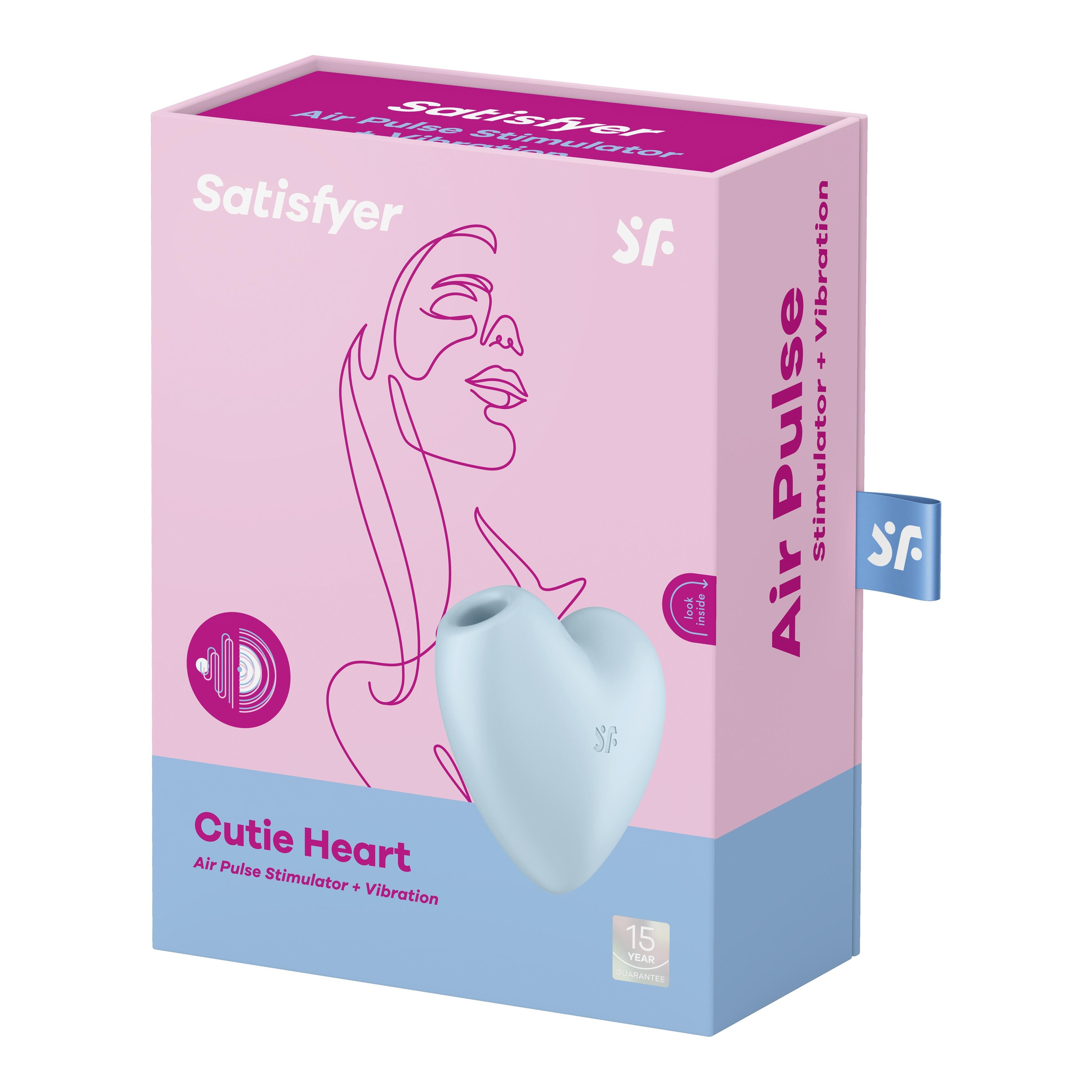 Вакуумный стимулятор клитора с вибрацией Satisfyer Cutie Heart, голубой