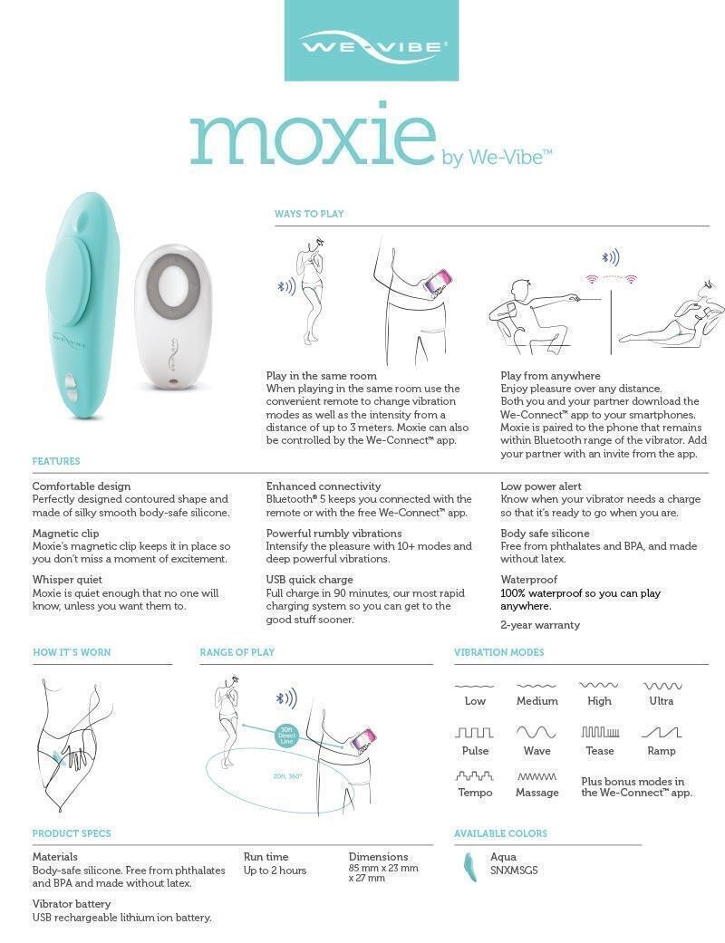 Клиторальный вибратор We-Vibe Moxie в трусики с пультом ДУ, бирюзовый