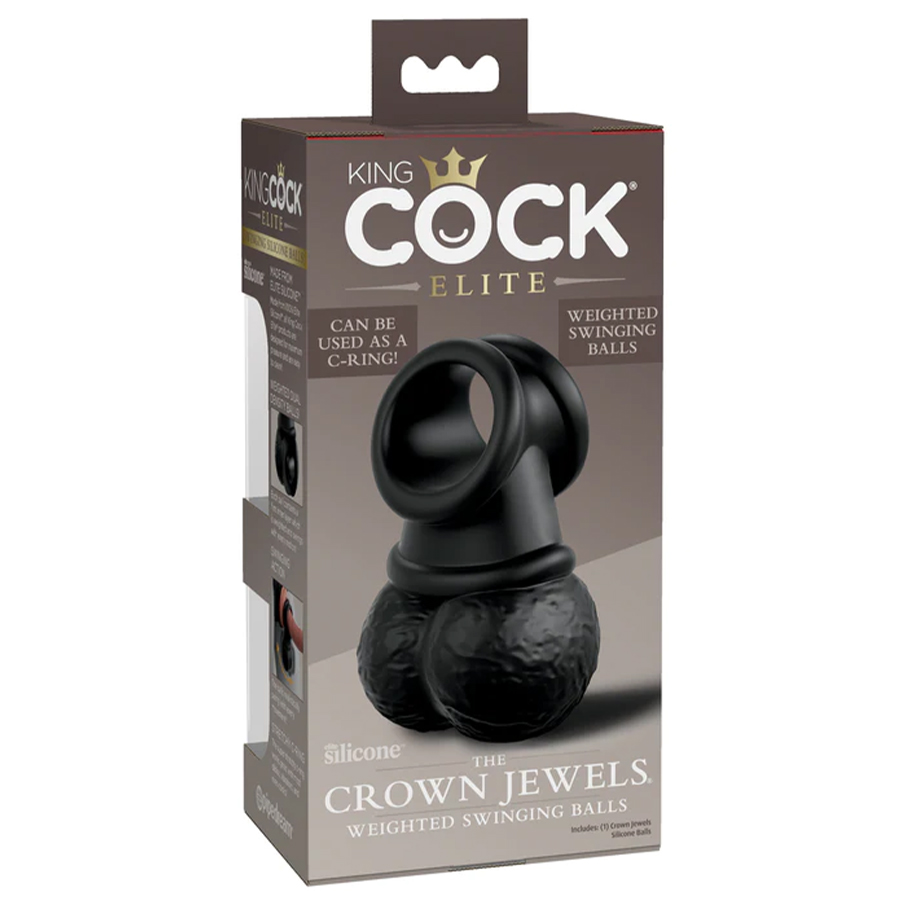 Кольцо PipeDream King Cock Ellite The Crown Jewels с мошонкой, чёрное