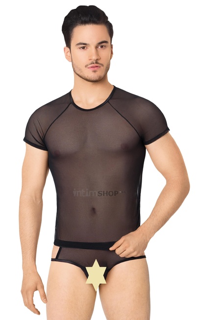 Костюм-сетка с вырезами по бокам мужской SoftLine Collection (майка, шорты), чёрный, M/L от IntimShop