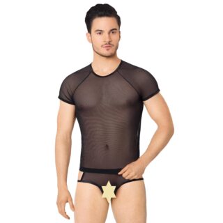 Костюм-сетка с вырезами по бокам мужской SoftLine Collection (майка, шорты), чёрный, XL