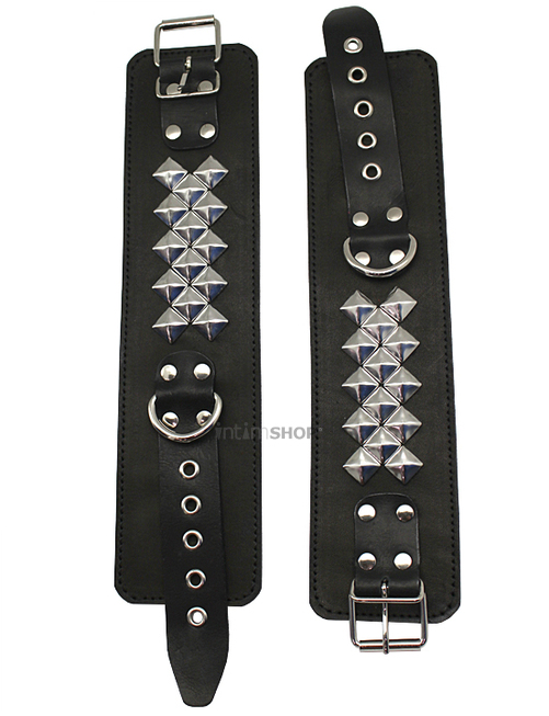 Кожаные наручники черные - фото 2