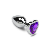 Маленькая анальная пробка Пикантные Штучки с фиолетовым кристаллом в виде сердечка, серебристая, 6 см