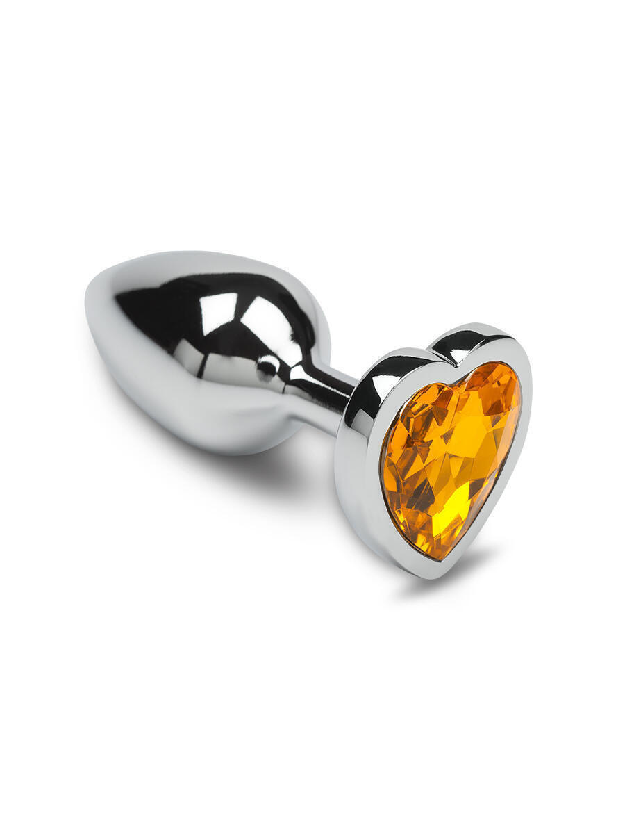 Маленькая анальная пробка Пикантные Штучки с оранжевым кристаллом в виде сердечка, серебристая, 6 см