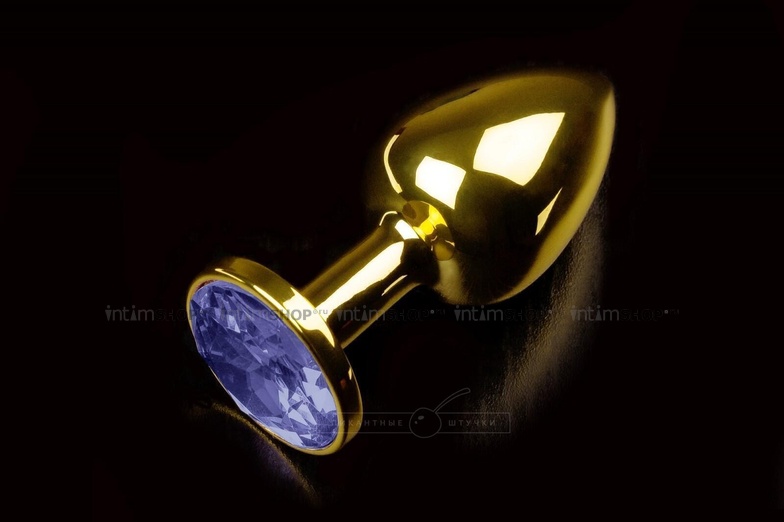 фото Маленькая анальная пробка с синим кристаллом Пикантные Штучки, золотистый