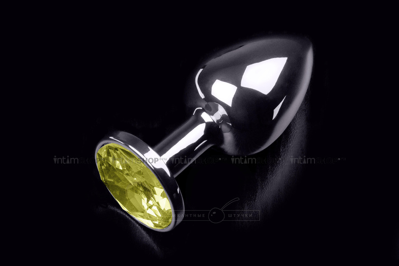 фото Маленькая анальная пробка с желтым кристаллом Пикантные Штучки, серебристый