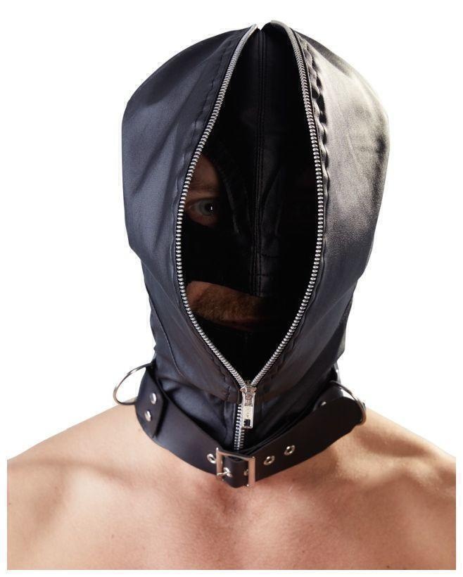 Двойная маска-шлем с ошейником и молнией для полной сенсорной депривации Orion Fetish Collection
