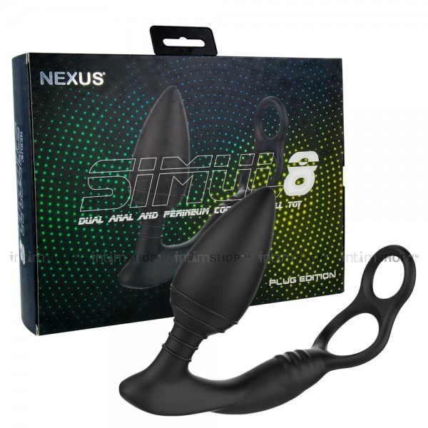 Вибропробка со стимуляцией промежности Nexus Simul8 Plug Edition и кольцами для пениса и мошонки, черная - фото 3