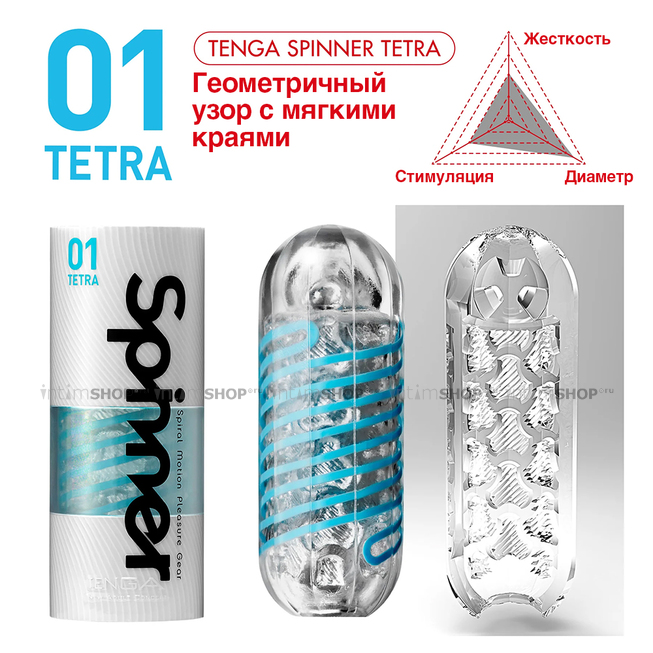 Мастурбатор Tenga Spinner 01 Tetra, голубой - фото 3