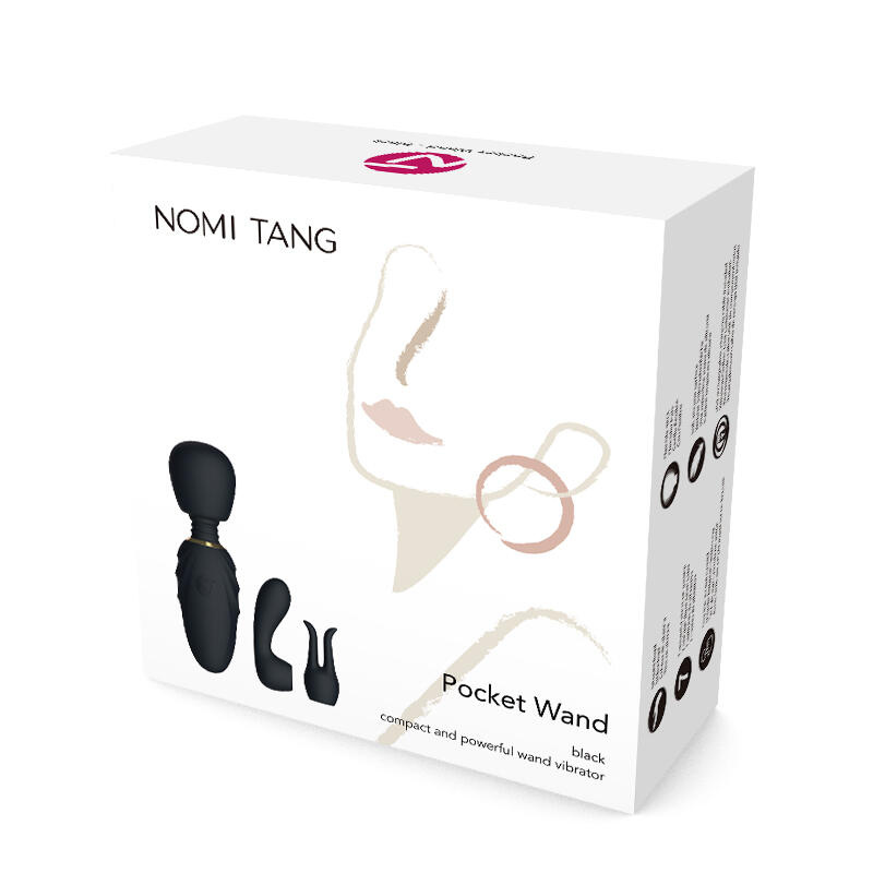 Мини-вибромассажер Nomi Tang Pocket Wand с насадками, черный