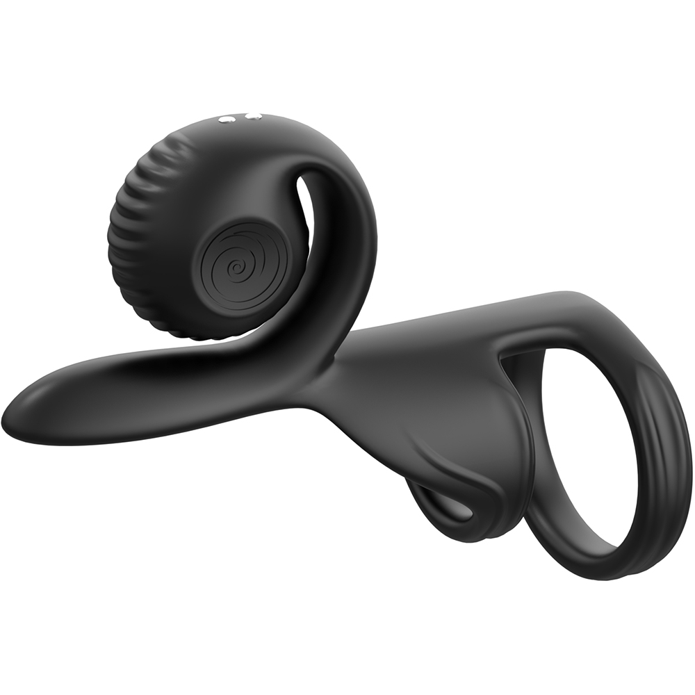 Виброкольцо с подхватом мошонки SVibe Snail Jovi с пультом ДУ, черное