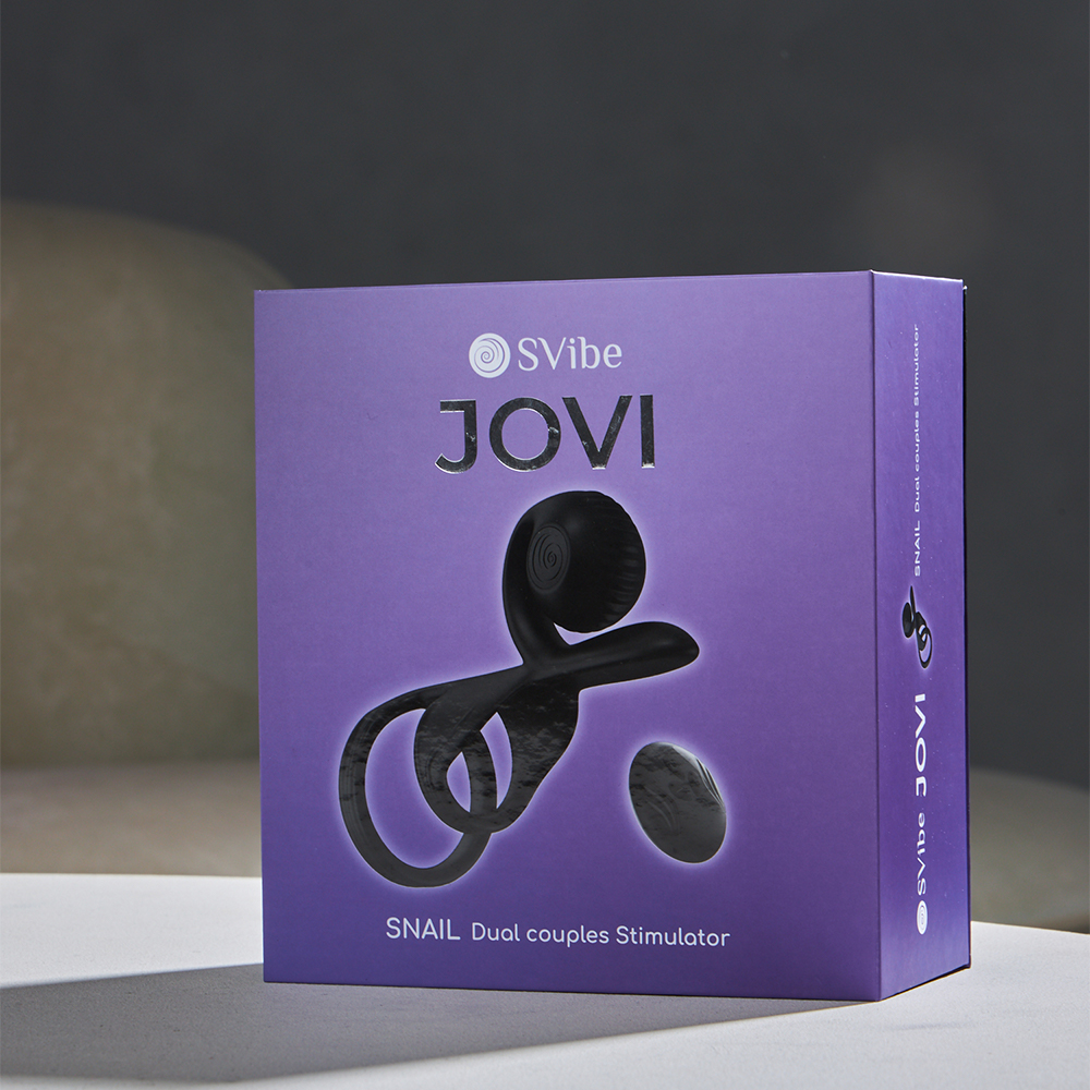 Виброкольцо с подхватом мошонки SVibe Snail Jovi с пультом ДУ, черное