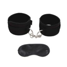 Мягкие наручники Lux Fetish Love Cuffs с маской на глаза, черные
