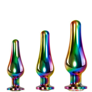 Набор анальных пробок Evolved Rainbow Metal с разноцветным кристаллом, разноцветные