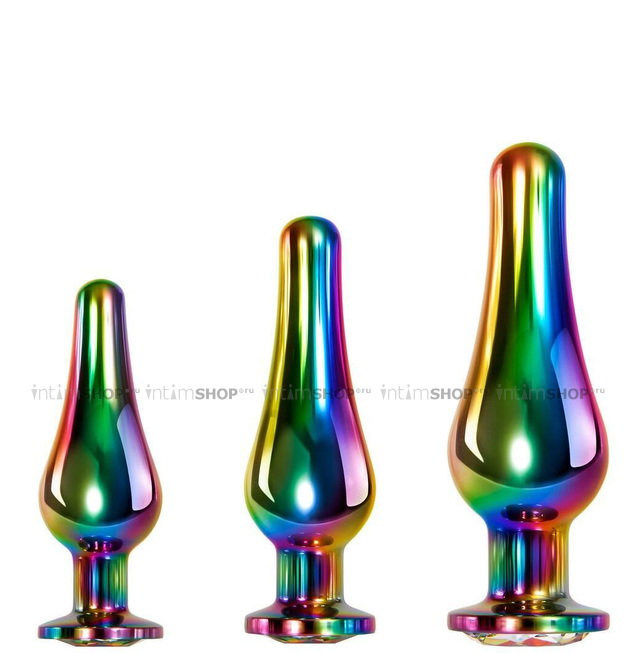

Набор анальных пробок Evolved Rainbow Metal с разноцветным кристаллом, разноцветные
