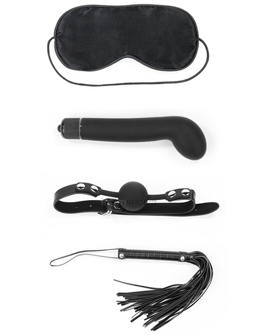 Набор БДСМ LoveToy Deluxe Bondage Kit с вибратором и кляпом 4 предмета черный